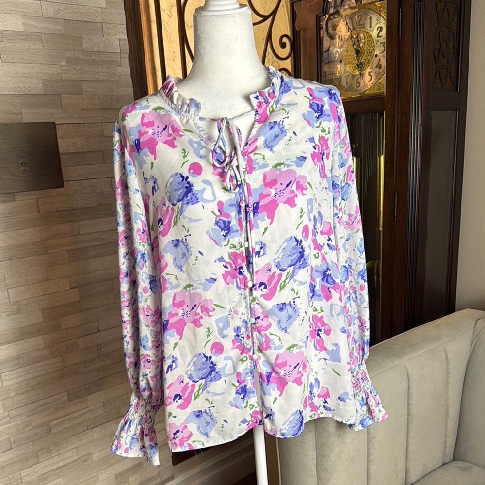Floral Blouse with Pink and Blue Accents